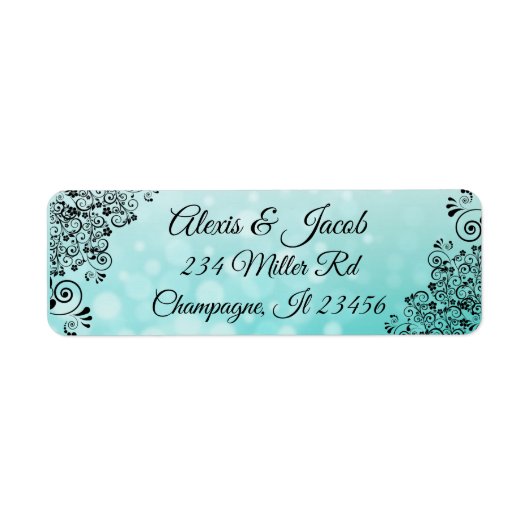 Zwarte en Blauwgroen Elegant Script Return-labels Etiket (Voorkant)