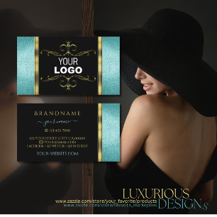 Zwarte en Blauwgroen Glitter Gold Decor Border met Visitekaartje