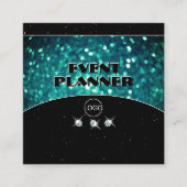 Zwarte en Blauwgroen mousserende glitter met Logo Vierkante Visitekaartje (Voorkant)