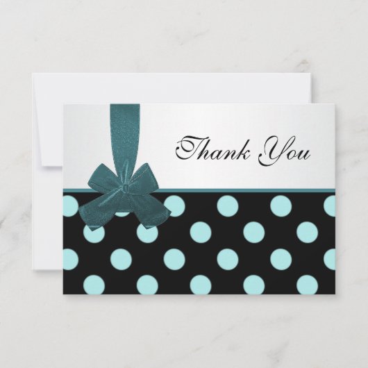 Zwarte en blauwgroen poka-punten Dank u Bedankkaart (Voorkant)