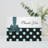 Zwarte en blauwgroen poka-punten Dank u Bedankkaart (Staand voorkant)