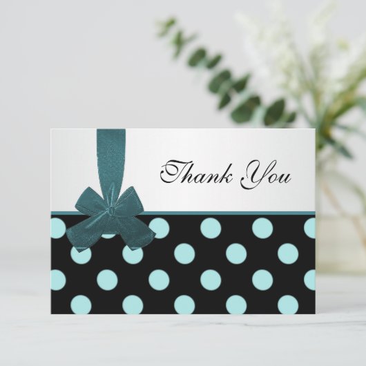 Zwarte en blauwgroen poka-punten Dank u Bedankkaart (Staand voorkant)