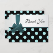 Zwarte en blauwgroen poka-punten Dank u Bedankkaart (Voorkant / Achterkant)