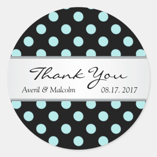 Zwarte en blauwgroen polka-stippen Weddenschap Ronde Sticker (Voorkant)