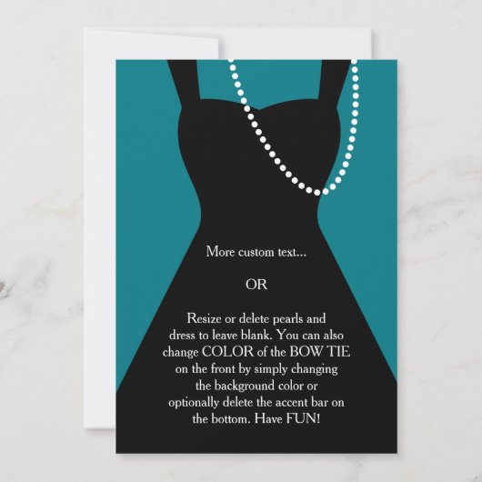 Zwarte en Blauwgroen Tuxedo Formele Uitnodiging, M Kaart (Achterkant)