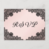 Zwarte en Blush Bloemen Kant Rustieke Huwelijk RSV Uitnodiging Briefkaart (Voorkant)