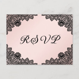 Zwarte en Blush Bloemen Kant Rustieke Huwelijk RSV Uitnodiging Briefkaart