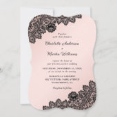 Zwarte en Blush Pink  Floral Lace Wedding Kaart (Voorkant)