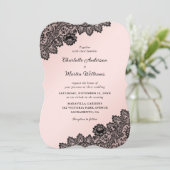 Zwarte en Blush Pink  Floral Lace Wedding Kaart (Staand voorkant)