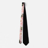 Zwarte en Blush Pink Floral Mannen bruilding Stropdas (Achterkant)