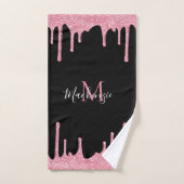 Zwarte en Blush Roze Glitter Sparkle Drips Bad Handdoek (Handdoek)
