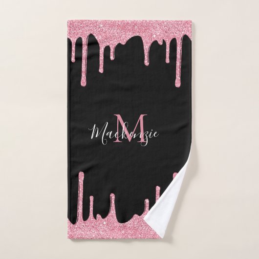 Zwarte en Blush Roze Glitter Sparkle Drips Bad Handdoek (Handdoek)