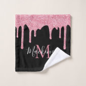 Zwarte en Blush Roze Glitter Sparkle Drips Bad Handdoek (Wasdoekje)