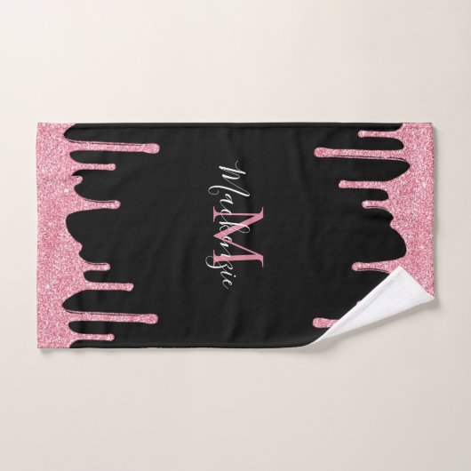 Zwarte en Blush Roze Glitter Sparkle Drips Bad Handdoek (Handdoek)