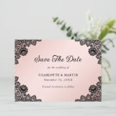 Zwarte en Blush Rustieke Bloemen Kant Trouwen Save The Date (Staand voorkant)