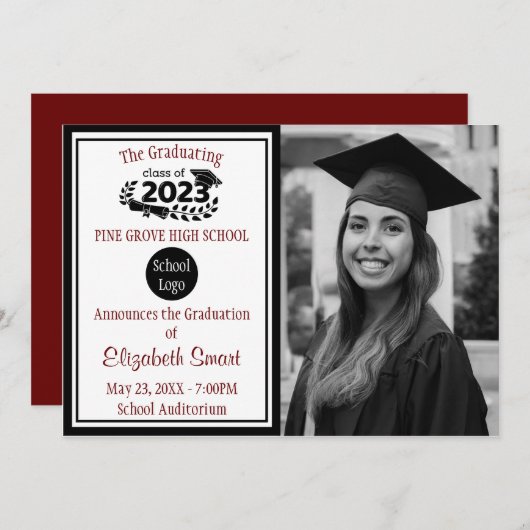 Zwarte en Bourgogne klasse van 2023 Afstuderen Kaart (Voorkant / Achterkant)