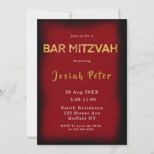 Zwarte en Bourgogne Roke Bar Mitzvah-uitnodigingen (Voorkant)