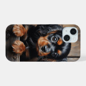 Zwarte en bruine Cavalier puppy iPhone 15 Case (Achterkant horizontaal)