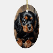 Zwarte en bruine Cavalier puppy Keramisch Ornament (Rechts)