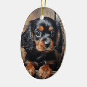 Zwarte en bruine Cavalier puppy Keramisch Ornament (Links)