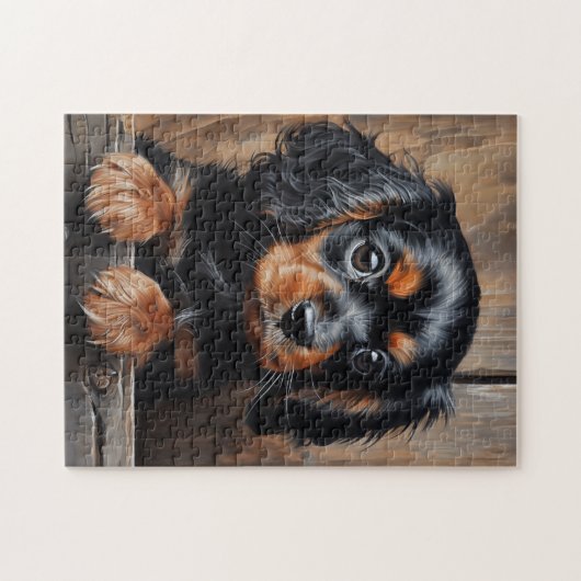 Zwarte en bruine Cavalier puppy Legpuzzel (Horizontaal)