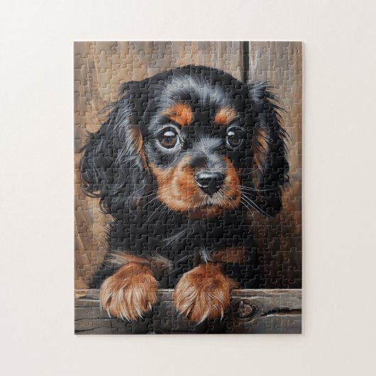 Zwarte en bruine Cavalier puppy Legpuzzel (Verticaal)
