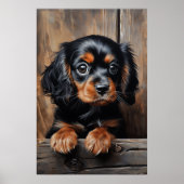 Zwarte en bruine Cavalier puppy Poster (Voorkant)