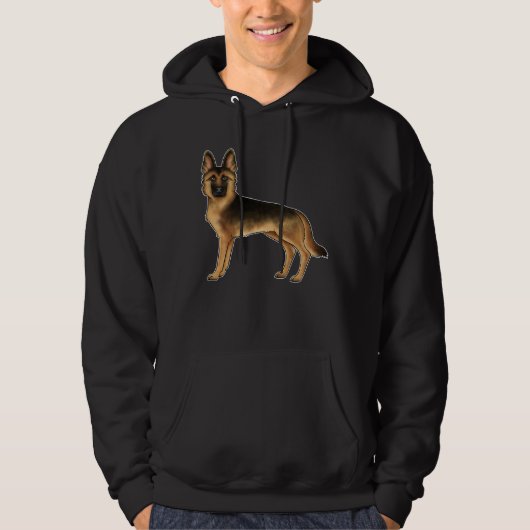 Zwarte en bruine Duitse herder hond staand Hoodie (Voorkant)