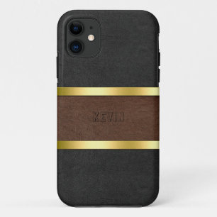 Zwarte en bruine lederen Gold-accessoires iPhone 11 Hoesje
