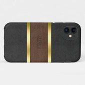 Zwarte en bruine lederen Gold-accessoires Case-Mate iPhone Case (Achterkant (horizontaal))