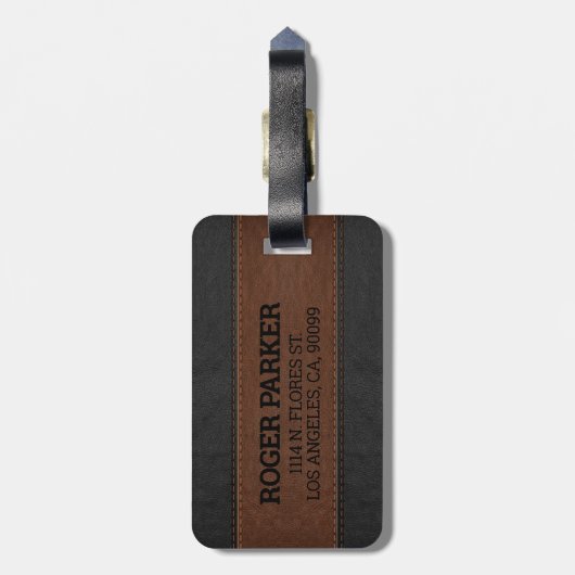 Zwarte en bruine  lederen textuur bagagelabel