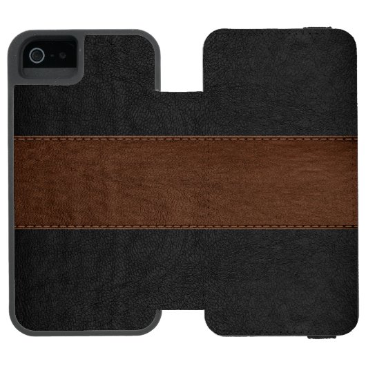 Zwarte en bruine  lederen textuur incipio iPhone portemonnee hoesje (Agenda Open)