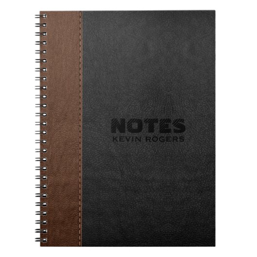 Zwarte en bruine lederen textuur met titels notitieboek (Voorkant)