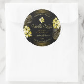 Zwarte en bruine productlabels Gold Hawaii Flowers Ronde Sticker (Tas)