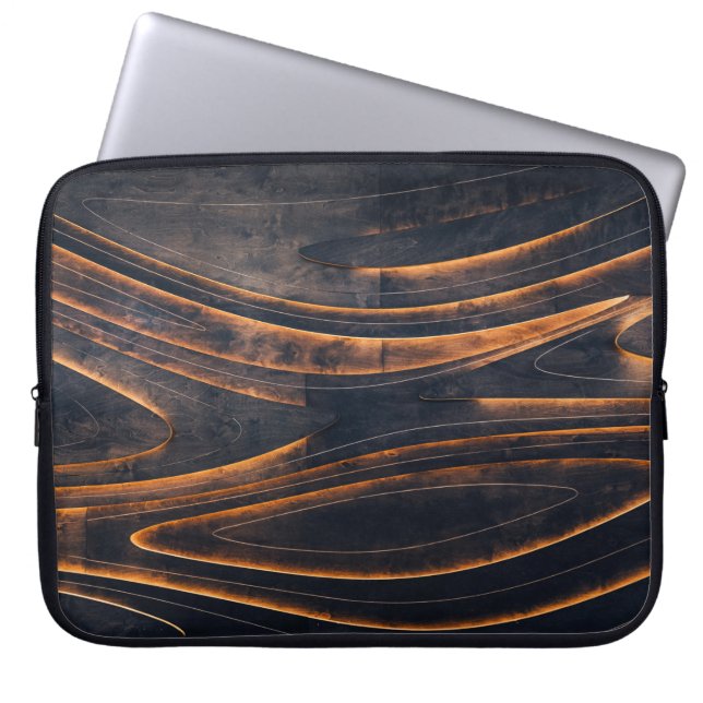 Zwarte en bruine trappen laptop sleeve (Voorkant)