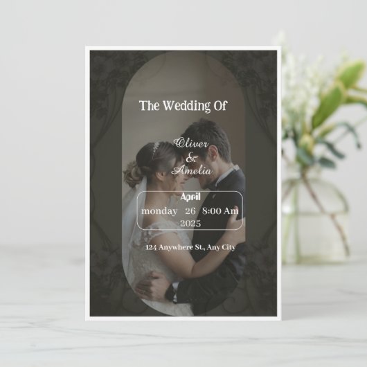 "Zwarte en bruine trouwkaart met elegante uitstral Kaart (Staand voorkant)