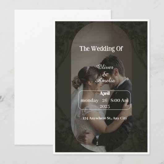 "Zwarte en bruine trouwkaart met elegante uitstral Kaart (Voorkant / Achterkant)