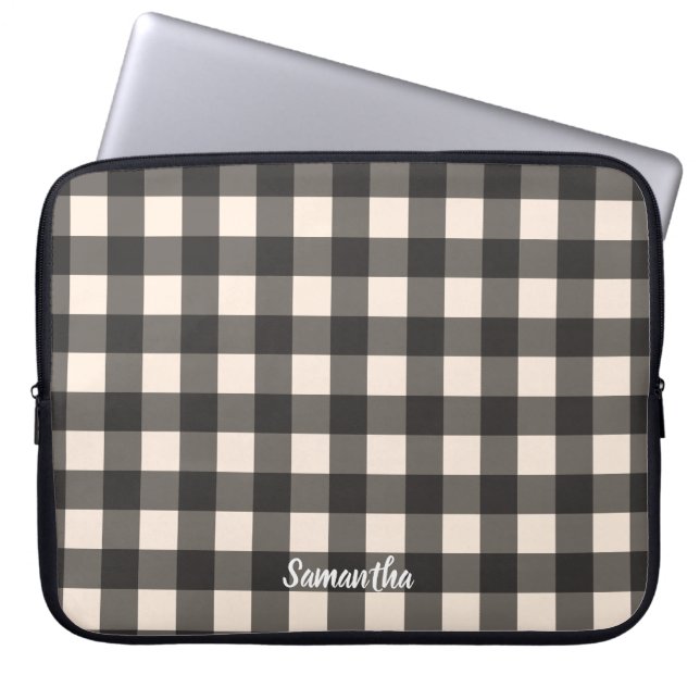 Zwarte en cream Check Buffalo-laptophoes Laptop Sleeve (Voorkant)