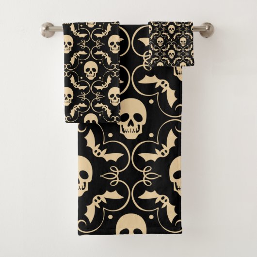 Zwarte en crème-halloween-schedels bad handdoek (Insitu)