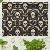 Zwarte en crème-halloween-schedels theedoek (Gevouwen)