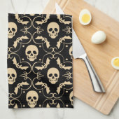 Zwarte en crème-halloween-schedels theedoek (Quarter Fold)