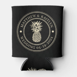 Zwarte en Crème Kleurige Ananas Trouwrand met Name Blikjeskoeler