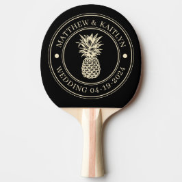 Zwarte en Crème Kleurige Ananas Trouwrand met Name Tafeltennisbatje