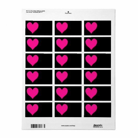 Zwarte en diepe roze hartvorm etiket (Full Sheet)