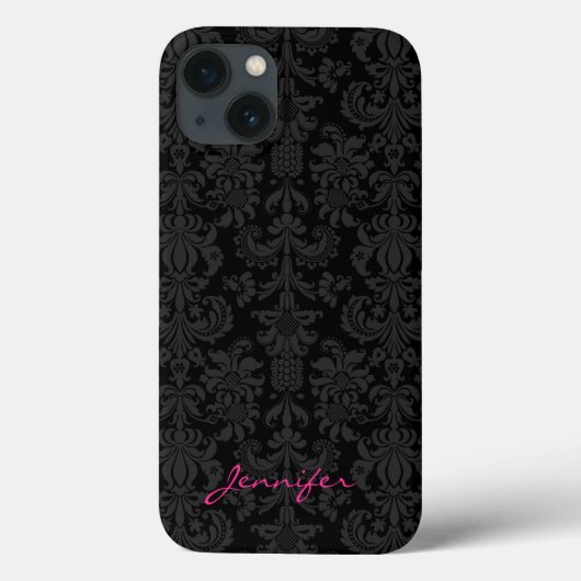 Zwarte en donkere grijze  Floral Damaskers Case-Mate iPhone Case (Achterkant)
