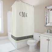 Zwarte en Ecru-geavanceerde strips en monogram Douchegordijn (In situ)