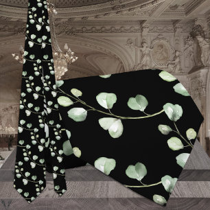 Zwarte en Eucalyptus Greenery Elegant Wedding Stropdas