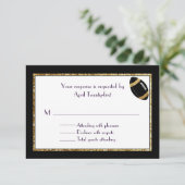 Zwarte en Faux Glitter Wedding RSVP-kaart RSVP Kaartje (Staand voorkant)