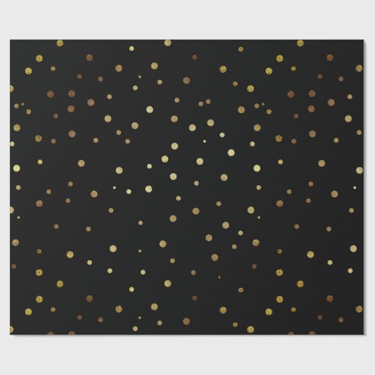 Zwarte en Faux Gold Cute Festive Confetti Cadeaupapier (Vlak)