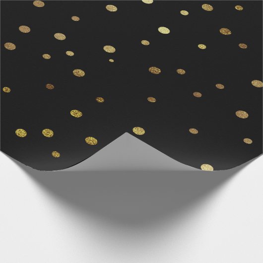 Zwarte en Faux Gold Cute Festive Confetti Cadeaupapier (Hoek)